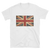 white t shirt with blue and red vintage british flag