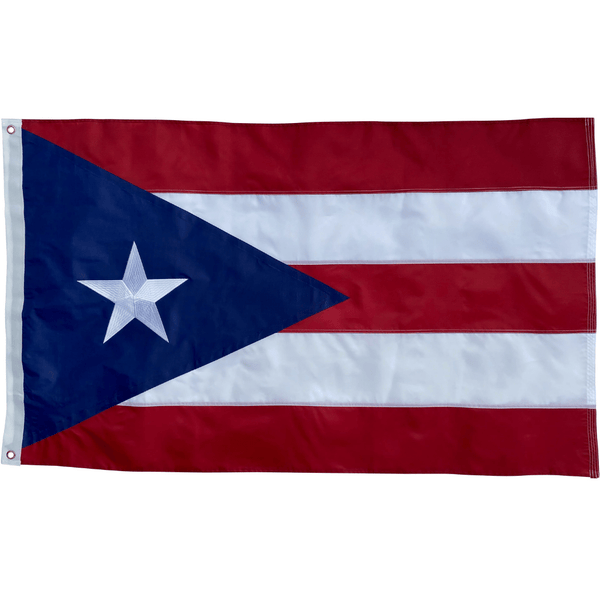 Puerto Rico Flag - 3x5 Foot Outdoor Nylon Banner with Embroidered Star and Double Stitched Sewn Stripes - Durable Uv Fade Resistant - Red White